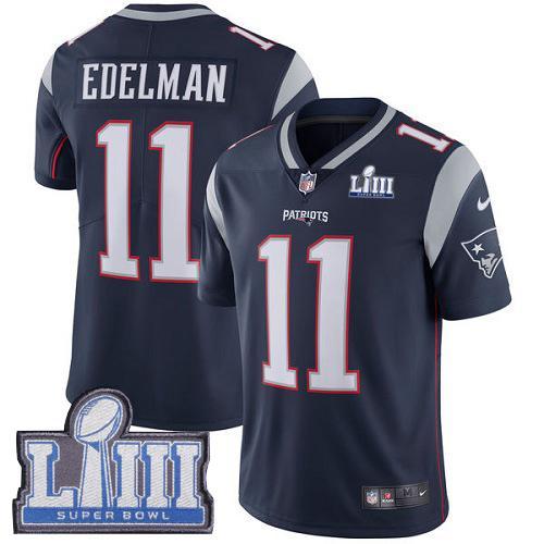 Nike Patriots #11 Julian Edelman Navy Blue Team Color Super Bowl LIII Bound Stitched NFL Vapor Untouchable Limited Jersey