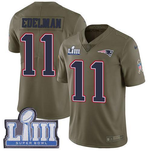 Nike Patriots #11 Julian Edelman Olive Super Bowl LIII Bound Stitched NFL Limited 2017 Salute To Service Jersey