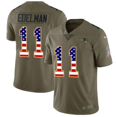 Nike Patriots #11 Julian Edelman Olive/USA Flag Stitched NFL Limited 2017 Salute To Service Jersey