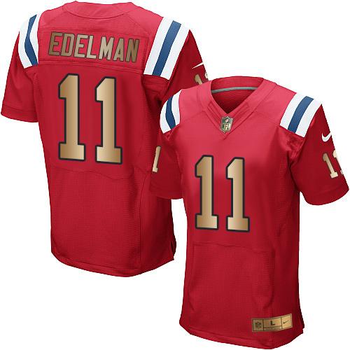 Nike Patriots #11 Julian Edelman Red Alternate Stitched NFL Elite Gold Jersey