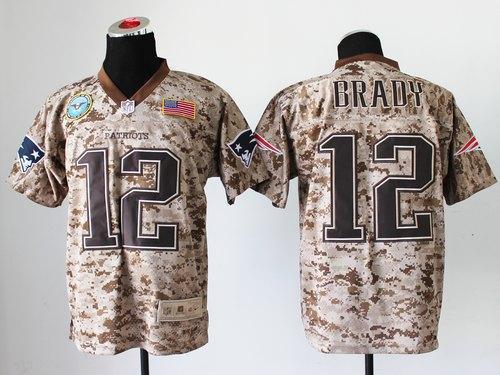Nike Patriots #12 Tom Brady Camo Stitched NFL New Elite USMC Jersey
