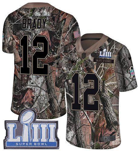 Nike Patriots #12 Tom Brady Camo Super Bowl LIII Bound Stitched NFL Limited Rush Realtree Jersey