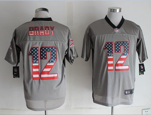 Nike Patriots #12 Tom Brady Grey Stitched NFL Elite USA Flag Fashion Jersey