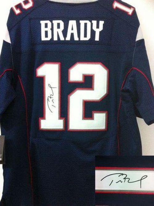 Nike Patriots #12 Tom Brady Navy Blue Team Color Stitched NFL Elite Autographed Jersey
