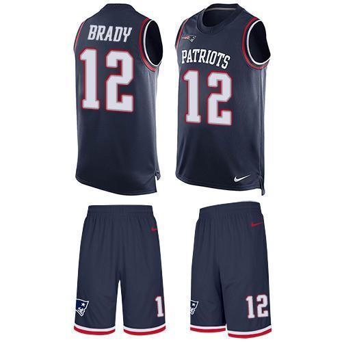 Nike Patriots #12 Tom Brady Navy Blue Team Color Stitched NFL Limited Tank Top Suit Jersey