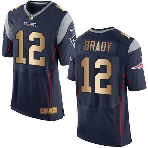 Nike Patriots #12 Tom Brady Navy Blue Team Color Stitched NFL New Elite Gold Jersey