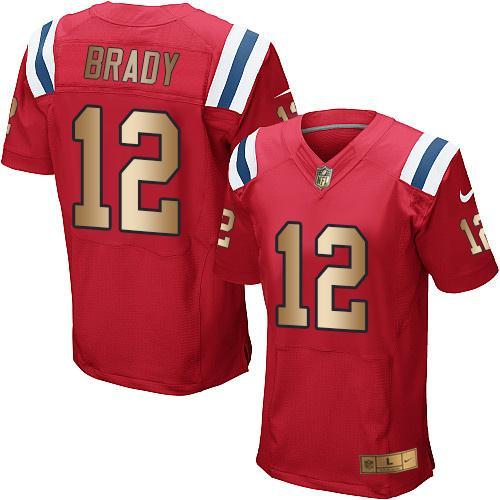 Nike Patriots #12 Tom Brady Red Alternate Stitched NFL Elite Gold Jersey