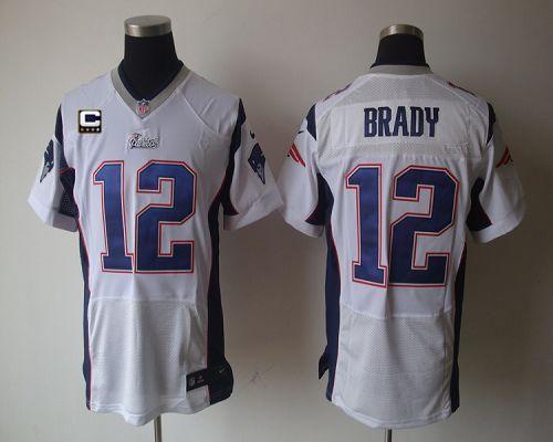 Nike Patriots #12 Tom Brady White With C Patch Stitched NFL Elite Jersey