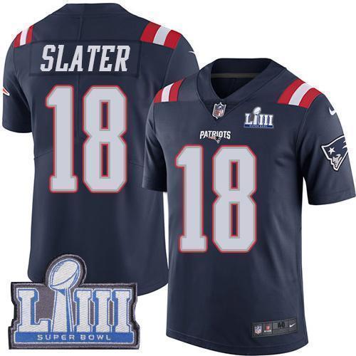 Nike Patriots #18 Matt Slater Navy Blue Super Bowl LIII Bound Stitched NFL Limited Rush Jersey