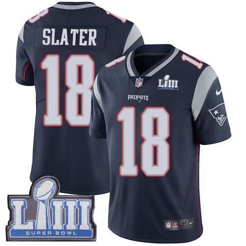 Nike Patriots #18 Matt Slater Navy Blue Team Color Super Bowl LIII Bound Stitched NFL Vapor Untouchable Limited Jersey