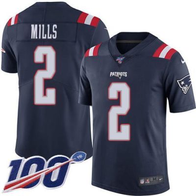Nike Patriots #2 Jalen Mills Navy Blue Stitched NFL Limited Rush 100th Season Jersey
