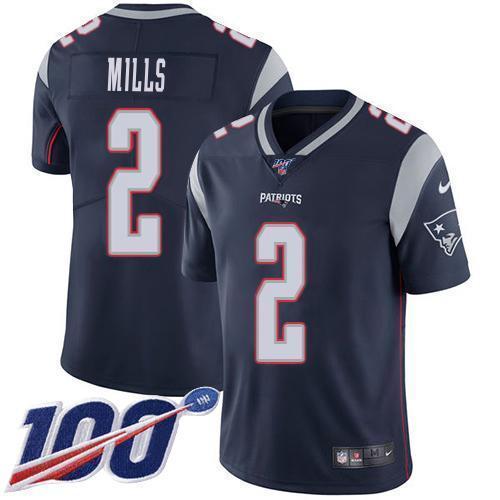Nike Patriots #2 Jalen Mills Navy Blue Team Color Stitched NFL 100th Season Vapor Limited Jersey