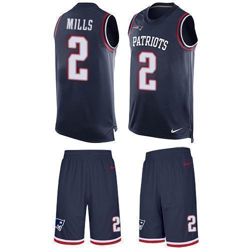 Nike Patriots #2 Jalen Mills Navy Blue Team Color Stitched NFL Limited Tank Top Suit Jersey