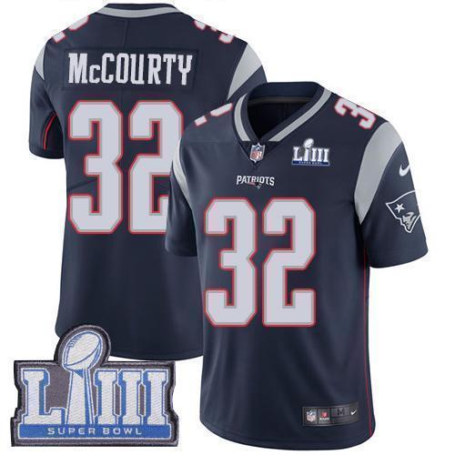 Nike Patriots #32 Devin McCourty Navy Blue Team Color Super Bowl LIII Bound Stitched NFL Vapor Untouchable Limited Jersey
