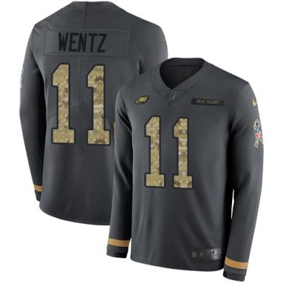 Nike Philadelphia Eagles #11 Carson Wentz Anthracite Salute to Service Stitched NFL Limited Therma Long Sleeve Jersey
