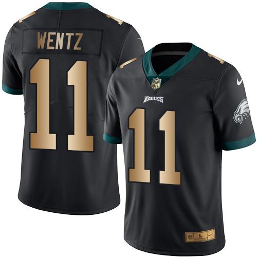 Nike Philadelphia Eagles #11 Carson Wentz Black Stitched NFL Limited Gold Rush Jersey
