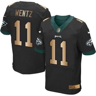 Nike Philadelphia Eagles #11 Carson Wentz Black Alternate Stitched NFL New Elite Gold Jersey