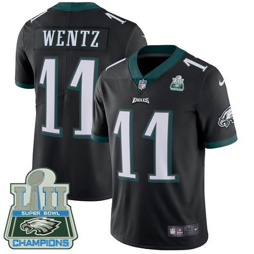 Nike Philadelphia Eagles #11 Carson Wentz Black Alternate Super Bowl LII Champions Stitched NFL Vapor Untouchable Limited Jersey