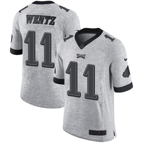 Nike Philadelphia Eagles #11 Carson Wentz Gray Stitched NFL Limited Gridiron Gray II Jersey
