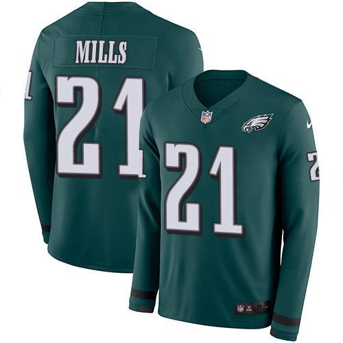 Nike Philadelphia Eagles #21 Jalen Mills Green Team Color Stitched NFL Limited Therma Long Sleeve Jersey