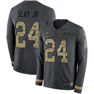 Nike Philadelphia Eagles #24 Darius Slay Jr Anthracite Salute to Service Stitched NFL Limited Therma Long Sleeve Jersey
