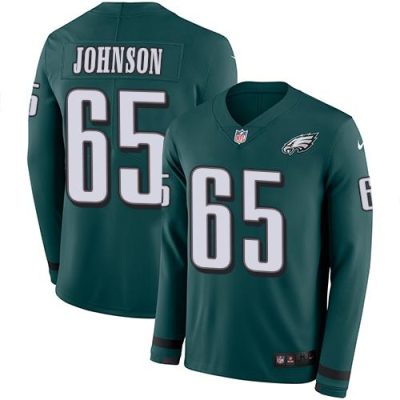 Nike Philadelphia Eagles #65 Lane Johnson Midnight Green Team Color Stitched NFL Limited Therma Long Sleeve Jersey