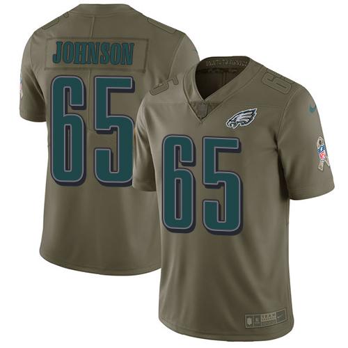 Nike Philadelphia Eagles #65 Lane Johnson Olive Stitched NFL Limited 2017 Salute To Service Jersey
