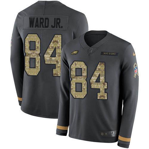 Nike Philadelphia Eagles #84 Greg Ward Jr. Anthracite Salute to Service Stitched NFL Limited Therma Long Sleeve Jersey