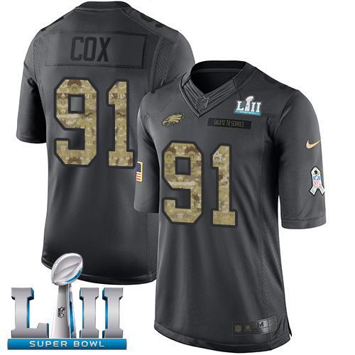 Nike Philadelphia Eagles #91 Fletcher Cox Black Super Bowl LII Stitched NFL Limited 2016 Salute To Service Jersey