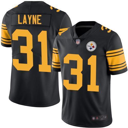 Nike Pittsburgh Steelers #31 Justin Layne Black Stitched NFL Limited Rush Jersey
