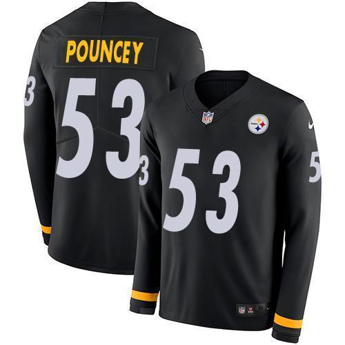 Nike Pittsburgh Steelers #53 Maurkice Pouncey Black Team Color Stitched NFL Limited Therma Long Sleeve Jersey