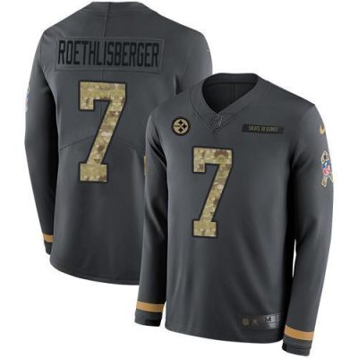 Nike Pittsburgh Steelers #7 Ben Roethlisberger Anthracite Salute to Service Stitched NFL Limited Therma Long Sleeve Jersey