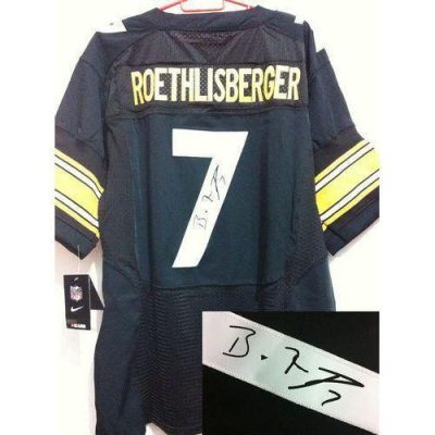 Nike Pittsburgh Steelers #7 Ben Roethlisberger Black Team Color Stitched NFL Elite Autographed Jersey