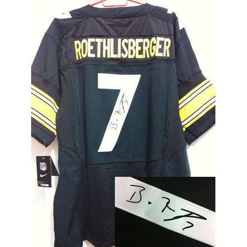 Nike Pittsburgh Steelers #7 Ben Roethlisberger Black Team Color Stitched NFL Elite Autographed Jersey