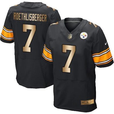 Nike Pittsburgh Steelers #7 Ben Roethlisberger Black Team Color Stitched NFL Elite Gold Jersey