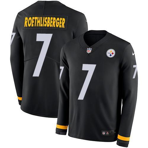 Nike Pittsburgh Steelers #7 Ben Roethlisberger Black Team Color Stitched NFL Limited Therma Long Sleeve Jersey