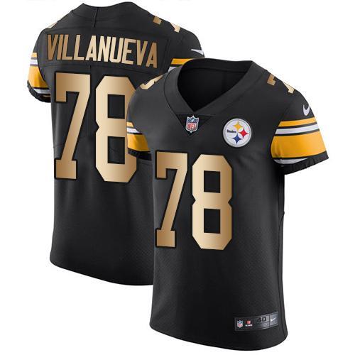 Nike Pittsburgh Steelers #78 Alejandro Villanueva Black Team Color Stitched NFL Elite Gold Jersey