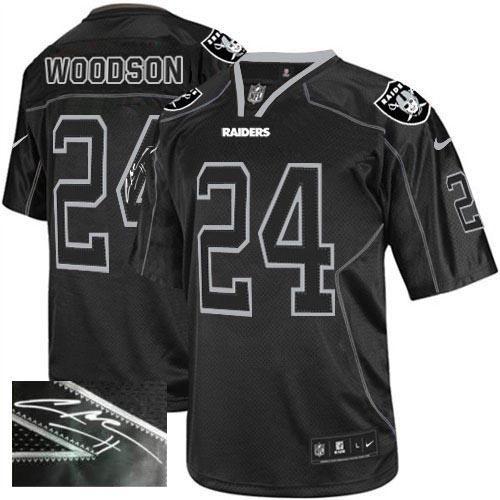 Nike Raiders #24 Charles Woodson Lights Out Black Stitched NFL Elite Autographed Jersey