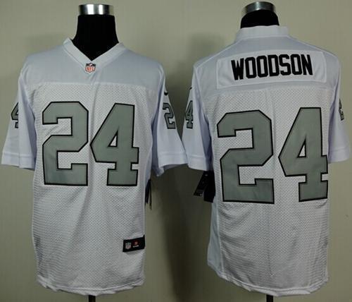 Nike Raiders #24 Charles Woodson White Silver No. Stitched NFL Elite Jersey