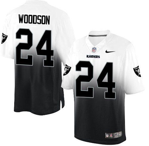 Nike Raiders #24 Charles Woodson White/Black Stitched NFL Elite Fadeaway Fashion Jersey
