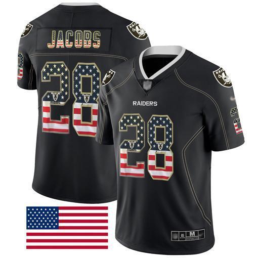 Nike Raiders #28 Josh Jacobs Black Stitched NFL Limited Rush USA Flag Jersey