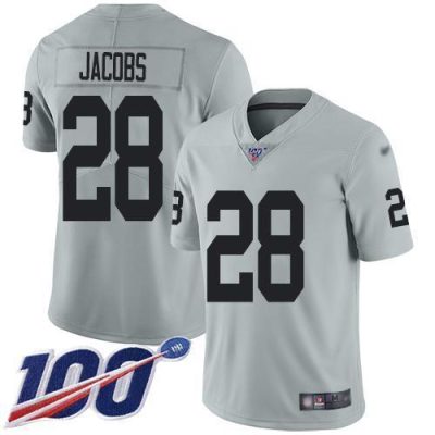 Nike Raiders #28 Josh Jacobs Silver Stitched NFL Limited Inverted Legend 100th Season Jersey
