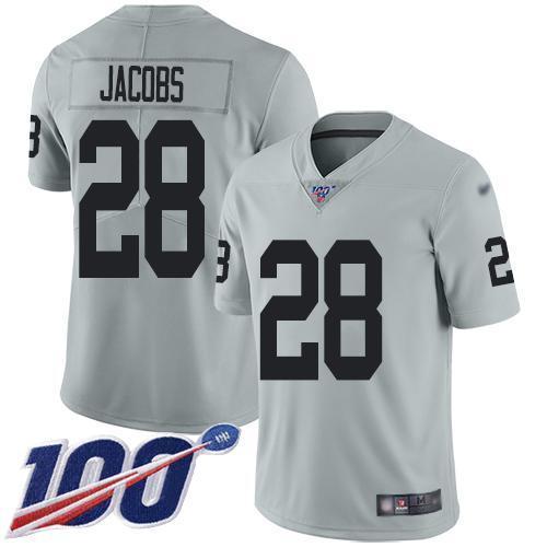 Nike Raiders #28 Josh Jacobs Silver Stitched NFL Limited Inverted Legend 100th Season Jersey
