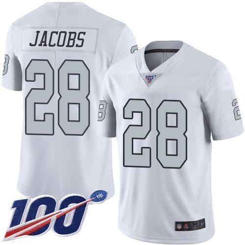 Nike Raiders #28 Josh Jacobs White Stitched NFL Limited Rush 100th Season Jersey