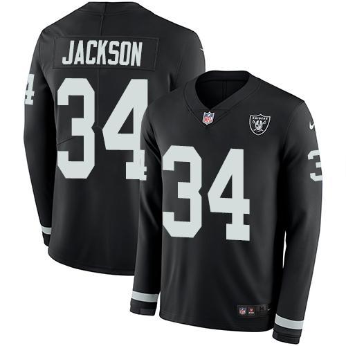 Nike Raiders #34 Bo Jackson Black Team Color Stitched NFL Limited Therma Long Sleeve Jersey
