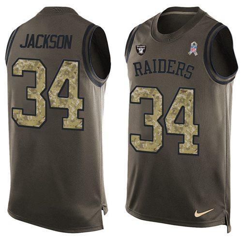 Nike Raiders #34 Bo Jackson Green Stitched NFL Limited Salute To Service Tank Top Jersey