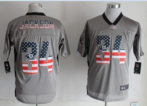 Nike Raiders #34 Bo Jackson Grey Stitched NFL Elite USA Flag Fashion Jersey