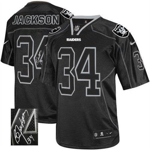 Nike Raiders #34 Bo Jackson Lights Out Black Stitched NFL Elite Autographed Jersey