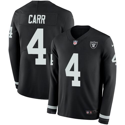 Nike Raiders #4 Derek Carr Black Team Color Stitched NFL Limited Therma Long Sleeve Jersey