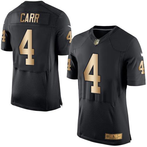 Nike Raiders #4 Derek Carr Black Team Color Stitched NFL New Elite Gold Jersey